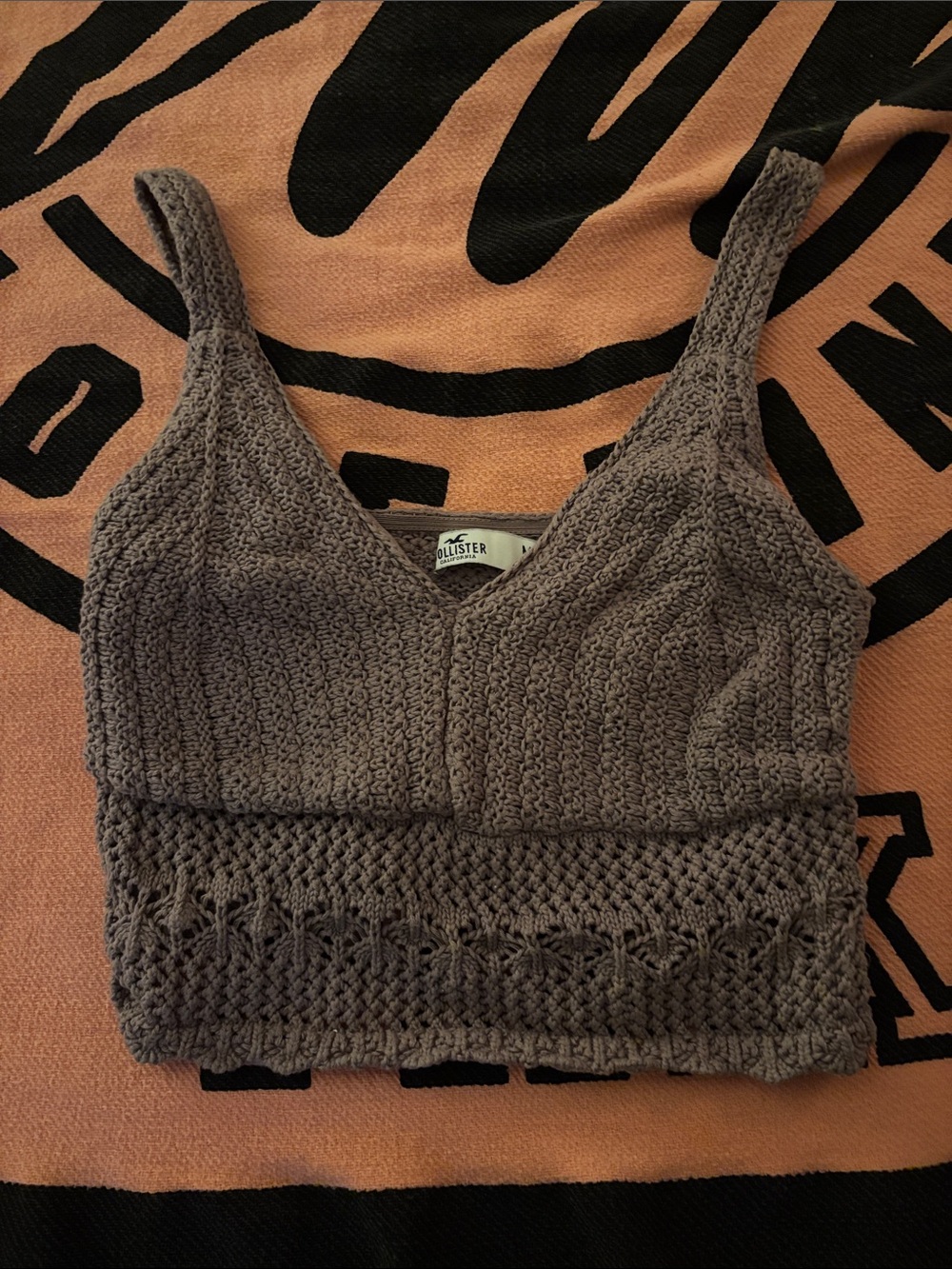 Hollister Taupe Crochet Knit Cropped Bralette